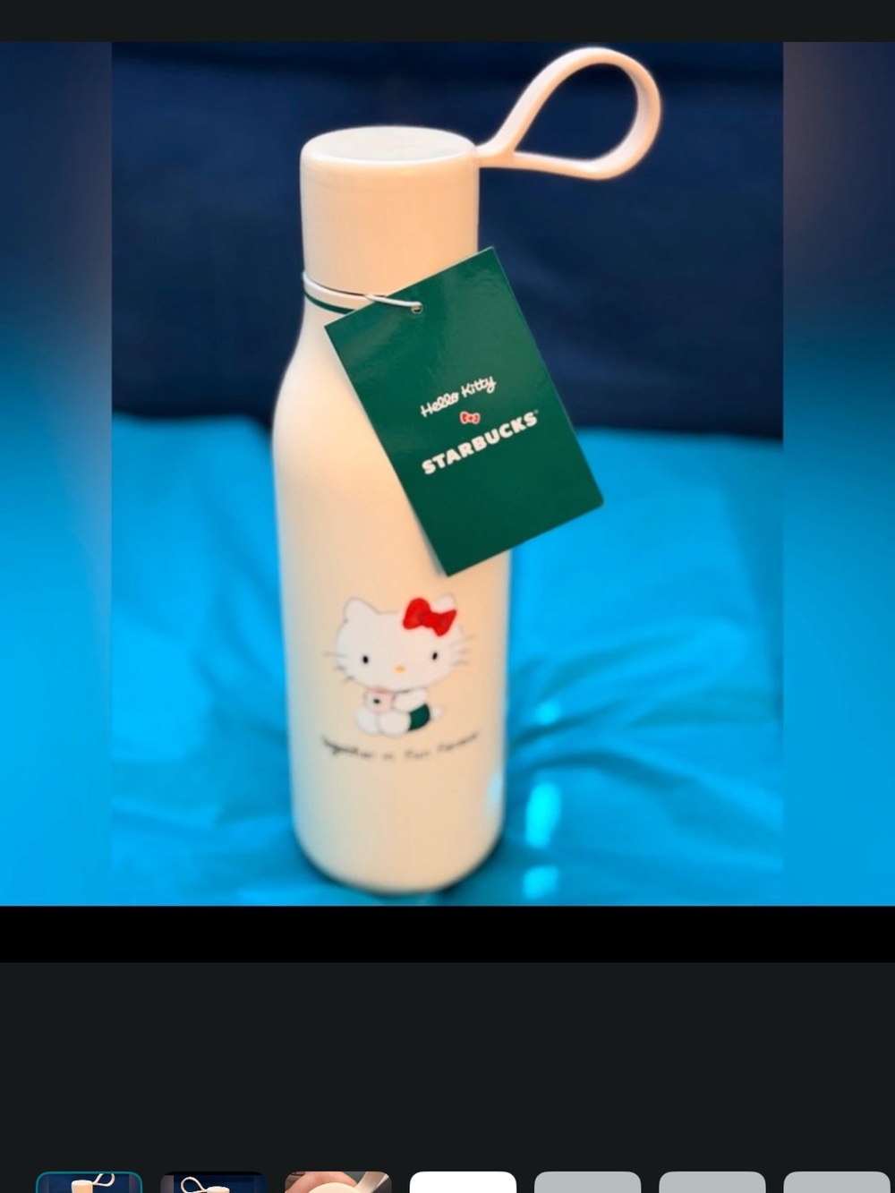 Starbucks Cream Hello Kitty Bottle with Red Bow and Green Tag